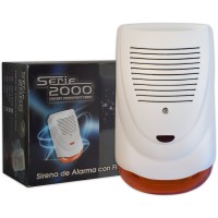 Sirena Alonso Exterior MP-400 Universal para alarmas Autoalimentada  (batería interna) con luz estroboscópica, tamper antidesarme y LED testigo  de activación